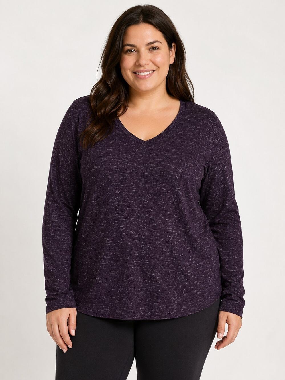 NWT A New Day Women's XXL Purple Heather V-Neck Long Sleeve Tee